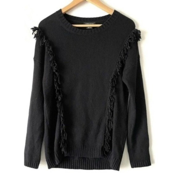 Trouve Black merino Wool Sweater With Fringe Detail Size S - Picture 1 of 4